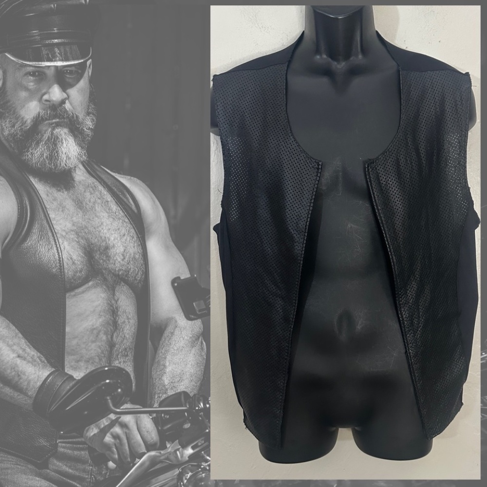 Mayhem Perforated Leather Vest Large Gently worn Open front design Leather front